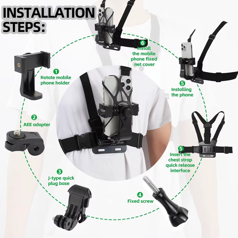6 in 1 Phone Mount Holder Chest Strap Action Camera Kit for Gopro Hero 13 12 Insta360 for Iphone Samsung Huawei Accessories Set